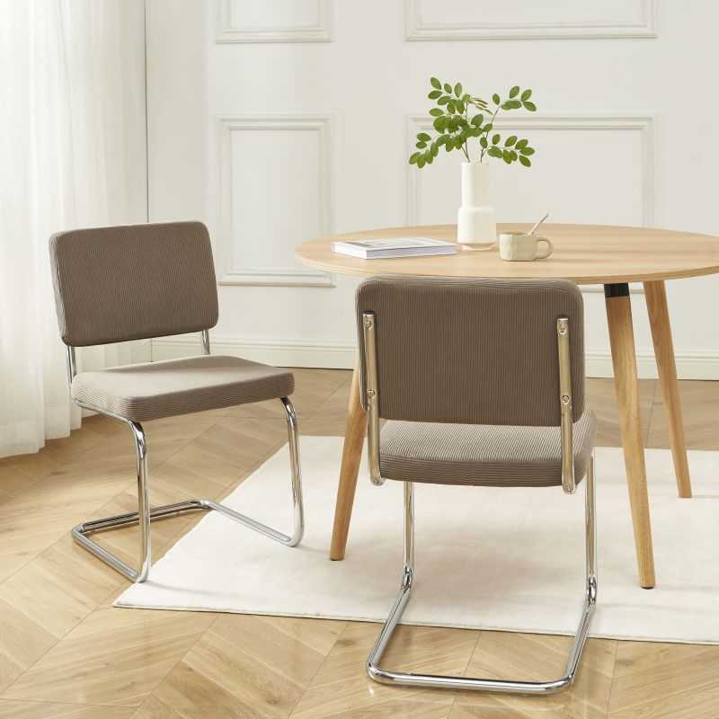 Lot de 2 chaises JACK velours côtelé grège pieds métal chromé