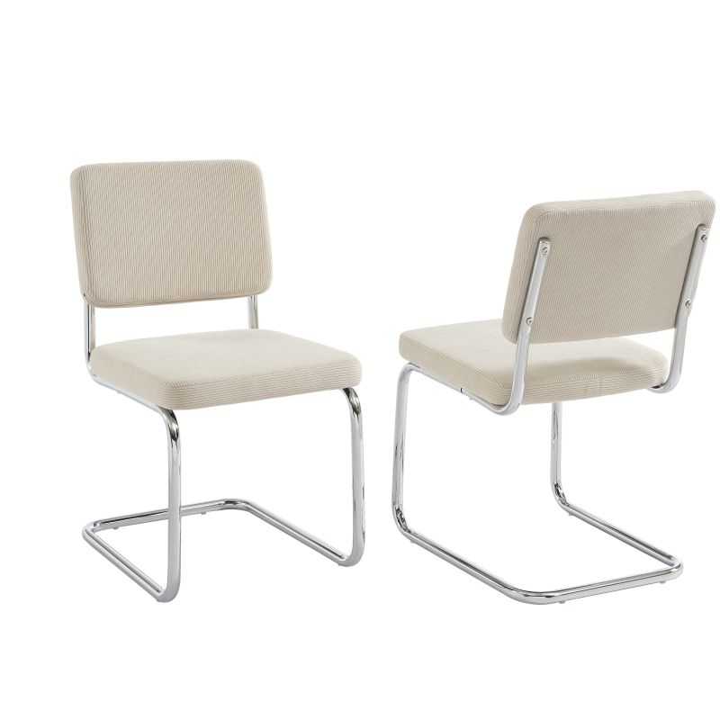Lot de 2 chaises JACK velours côtelé écru pieds métal chromé