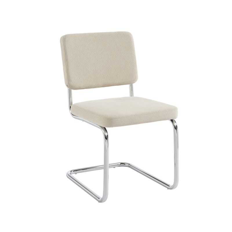 Lot de 2 chaises JACK velours côtelé écru pieds métal chromé