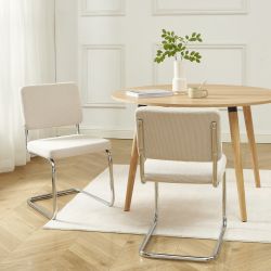 Lot de 2 chaises JACK velours côtelé écru pieds métal chromé