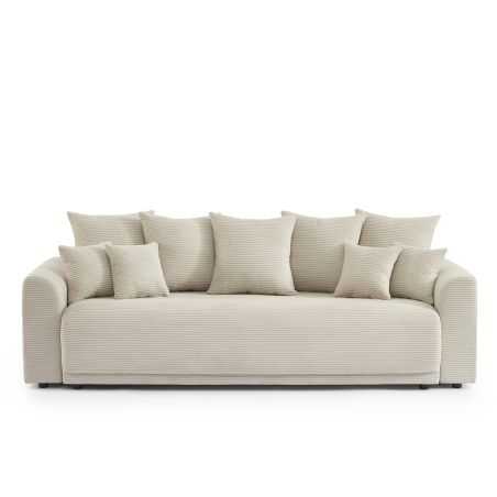 Canapé droit convertible 3 places SOLINE velours côtelé beige