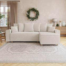 Canapé d'angle CHARTRONS convertible velours côtelé beige 4 places