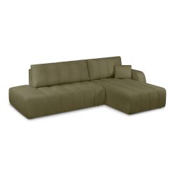 Canapé d'angle droit convertible BELEM 4/5 places tissu chenille vert