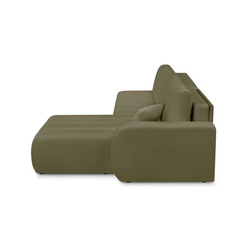 Canapé d'angle droit convertible BELEM 4/5 places tissu chenille vert