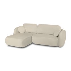 Canapé d'angle gauche convertible CARLOTTA 4 places tissu bouclette grège