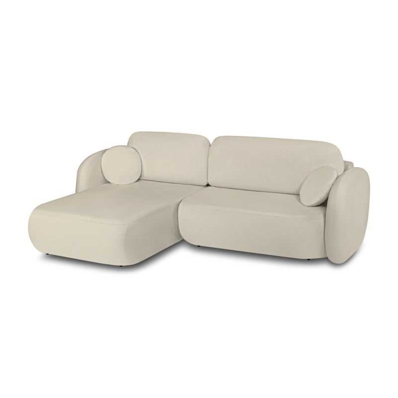 Canapé d'angle gauche convertible CARLOTTA 4 places tissu bouclette grège