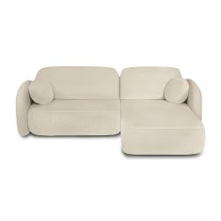 Canapé d'angle droit convertible CARLOTTA 4 places tissu bouclette grège