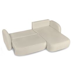 Canapé d'angle droit convertible CARLOTTA 4 places tissu bouclette grège