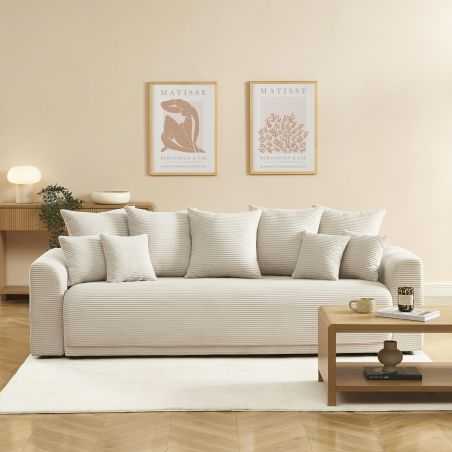 Canapé droit convertible 3 places SOLINE velours côtelé beige