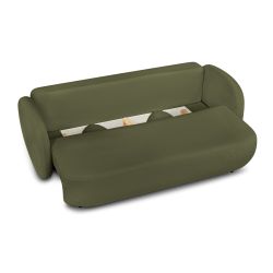 Canapé droit convertible CARLOTTA 3 places tissu chenille vert kaki