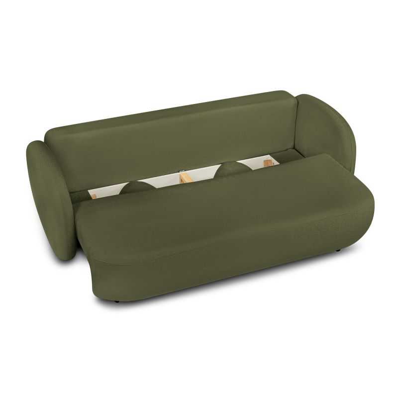 Canapé droit convertible CARLOTTA 3 places tissu chenille vert kaki