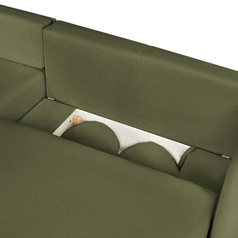 Canapé d'angle gauche convertible CARLOTTA 4 places tissu chenille vert kaki