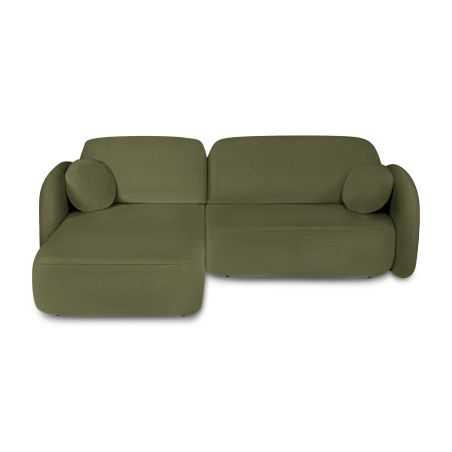 Canapé d'angle gauche convertible CARLOTTA 4 places tissu chenille vert kaki