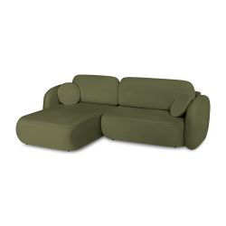 Canapé d'angle gauche convertible CARLOTTA 4 places tissu chenille vert kaki