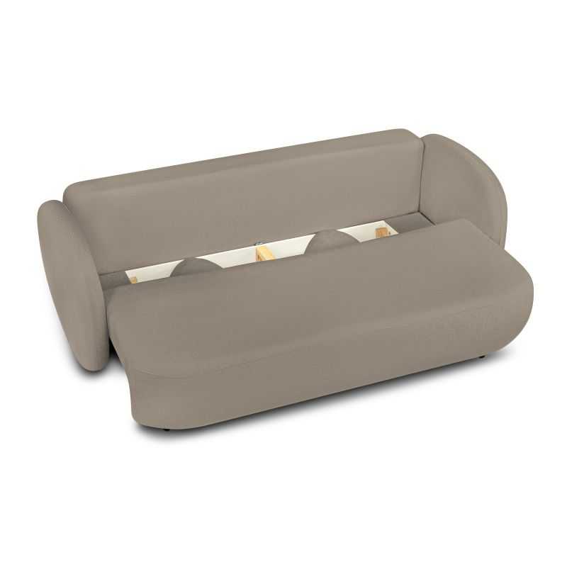 Canapé droit convertible CARLOTTA 3 places tissu bouclette taupe