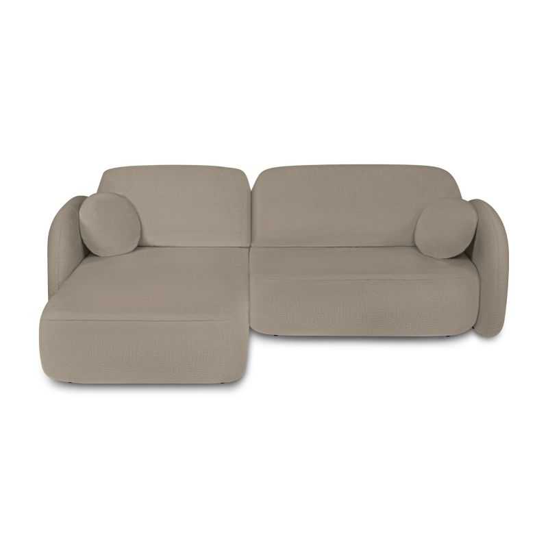 Canapé d'angle gauche convertible CARLOTTA 4 places tissu bouclette taupe