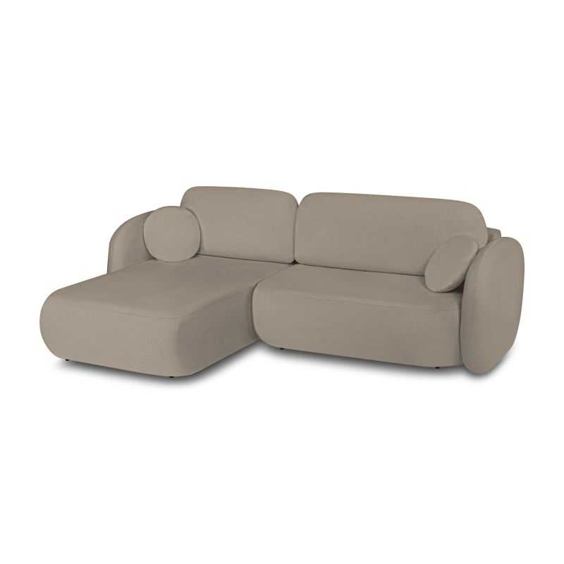 Canapé d'angle gauche convertible CARLOTTA 4 places tissu bouclette taupe