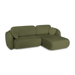 Canapé d'angle droit convertible CARLOTTA 4 places tissu chenille vert kaki