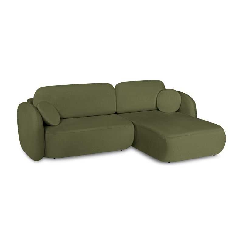 Canapé d'angle droit convertible CARLOTTA 4 places tissu chenille vert kaki