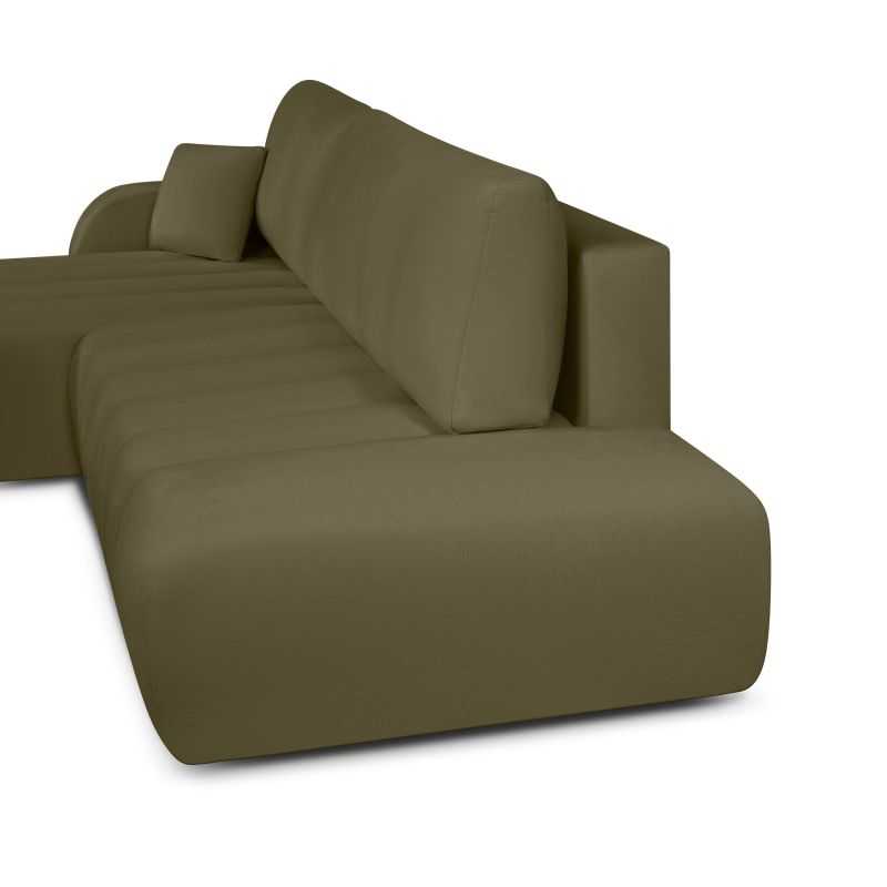 Canapé d'angle gauche convertible BELEM 4/5 places tissu chenille vert kaki