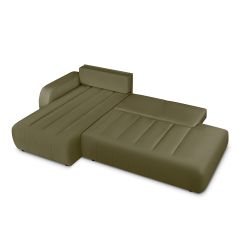 Canapé d'angle gauche convertible BELEM 4/5 places tissu chenille vert kaki