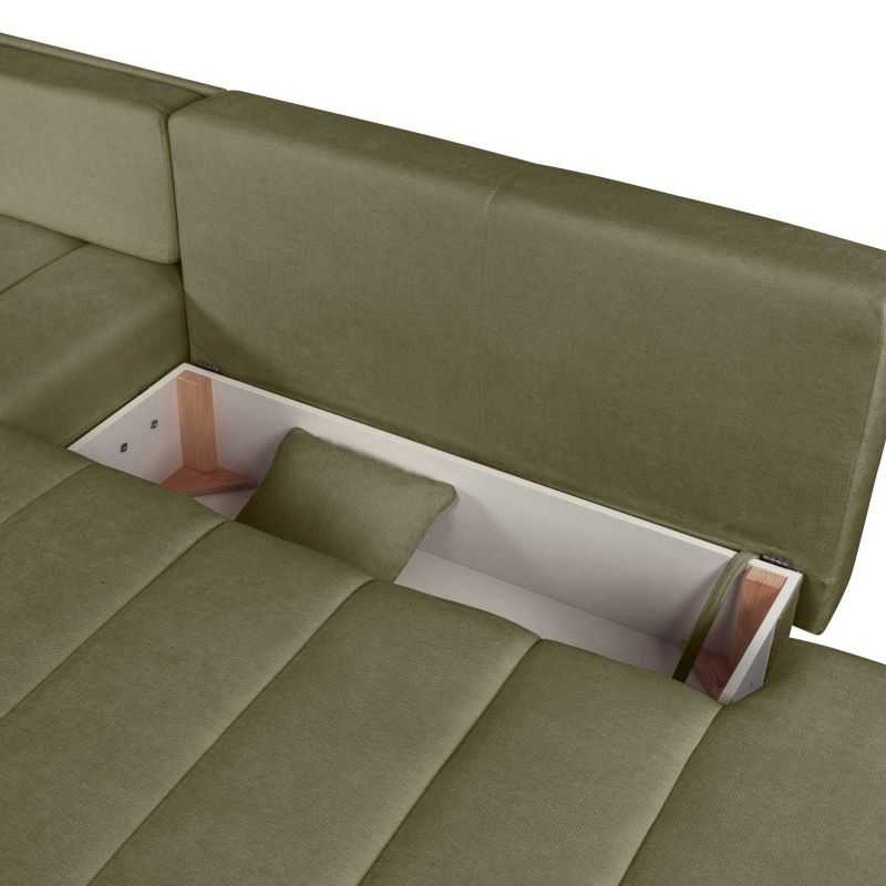 Canapé d'angle gauche convertible BELEM 4/5 places tissu chenille vert kaki