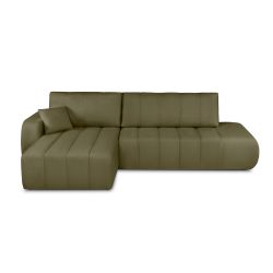 Canapé d'angle gauche convertible BELEM 4/5 places tissu chenille vert kaki