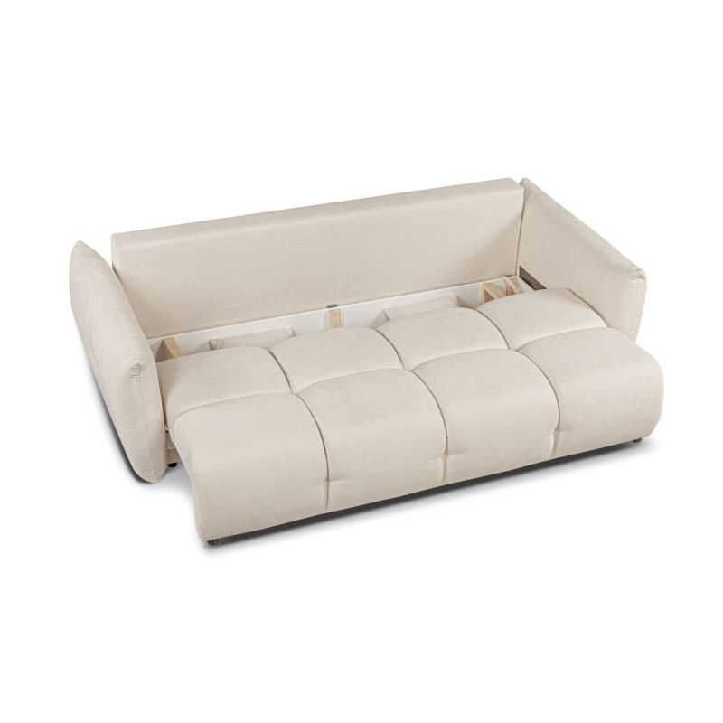 Canapé droit convertible COMO 3 places tissu chenille écru