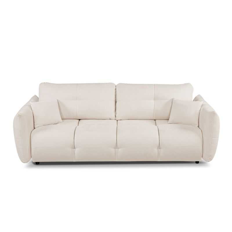 Canapé droit convertible COMO 3 places tissu chenille écru