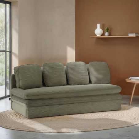 Banquette convertible NOMA 3 places velours côtelé vert
