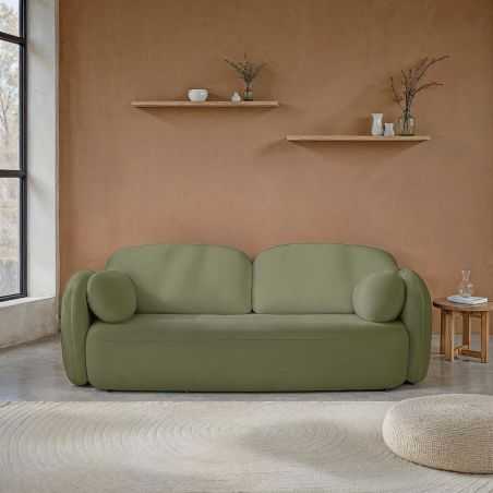Canapé droit convertible CARLOTTA 3 places tissu chenille vert kaki