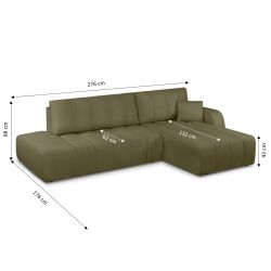 Canapé d'angle droit convertible BELEM 4/5 places tissu chenille vert