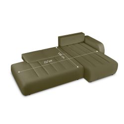 Canapé d'angle droit convertible BELEM 4/5 places tissu chenille vert