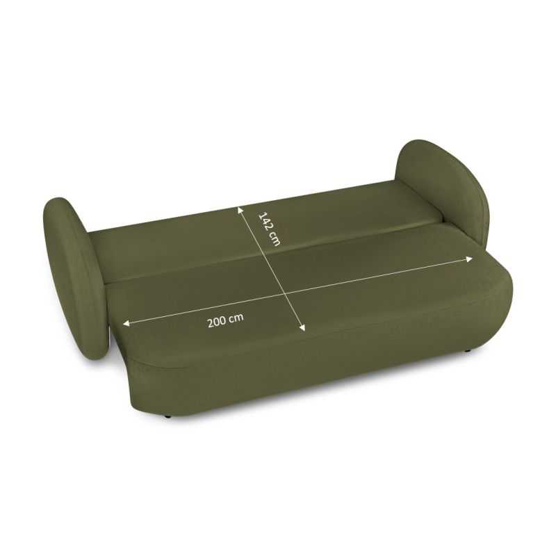 Canapé droit convertible CARLOTTA 3 places tissu chenille vert kaki