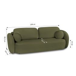 Canapé droit convertible CARLOTTA 3 places tissu chenille vert kaki