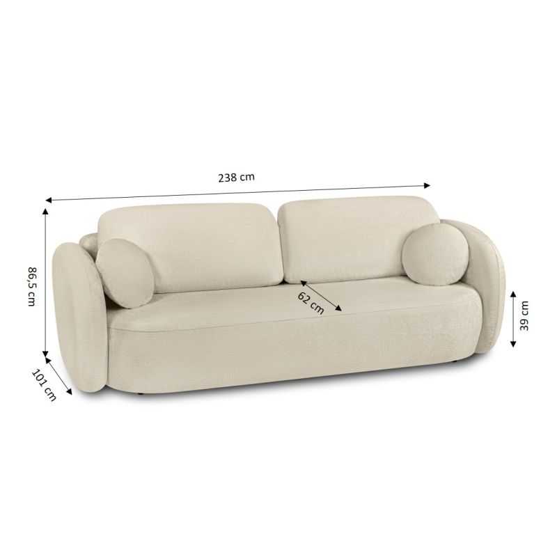 Canapé droit convertible CARLOTTA 3 places tissu bouclette grège