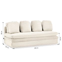 Banquette convertible NOMA 3 places velours côtelé écru