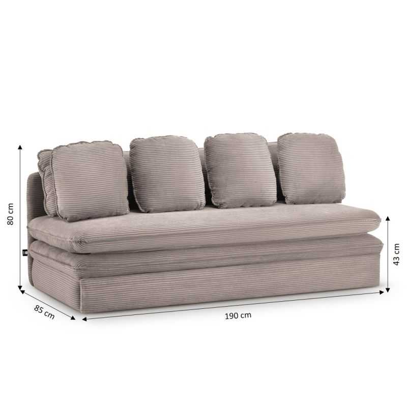 Banquette convertible NOMA 3 places velours côtelé grège