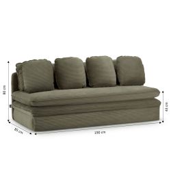 Banquette convertible NOMA 3 places velours côtelé vert