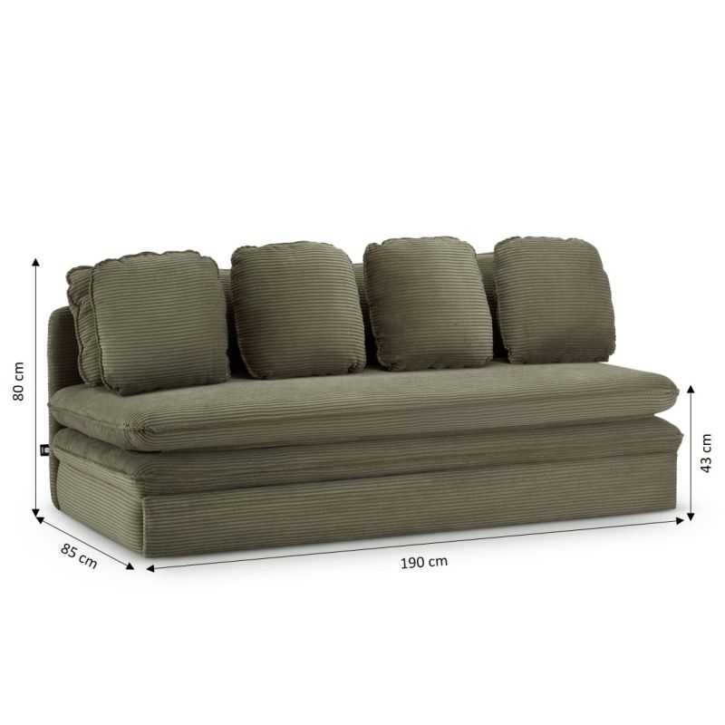 Banquette convertible NOMA 3 places velours côtelé vert