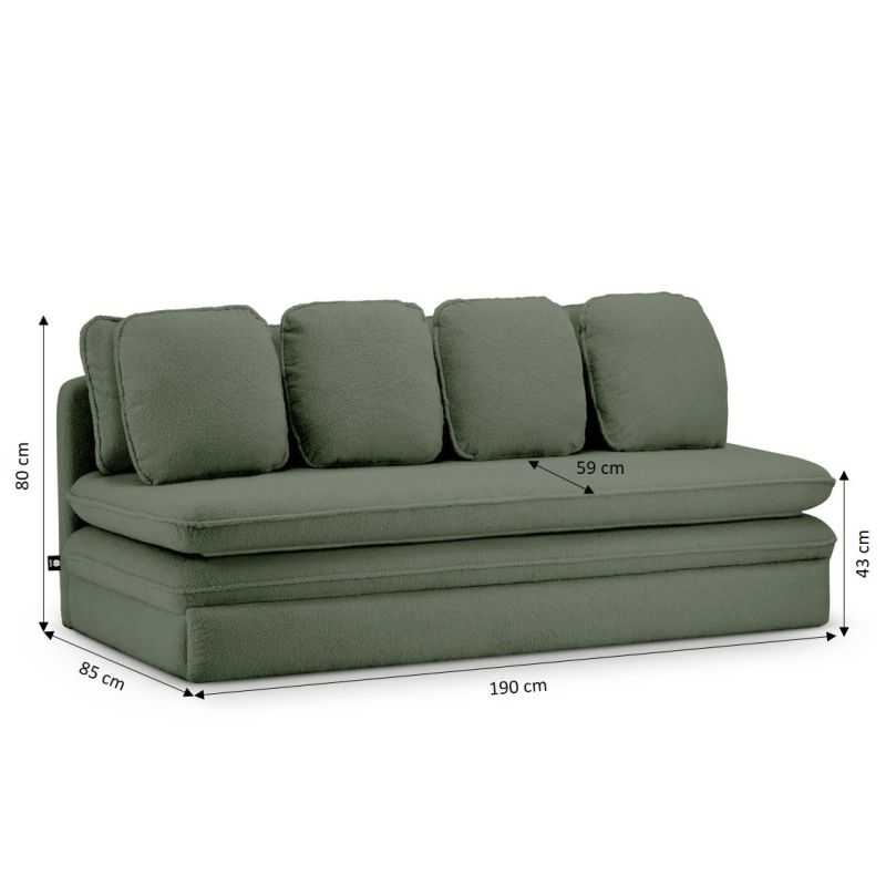 Banquette convertible NOMA 3 places tissu bouclette vert kaki