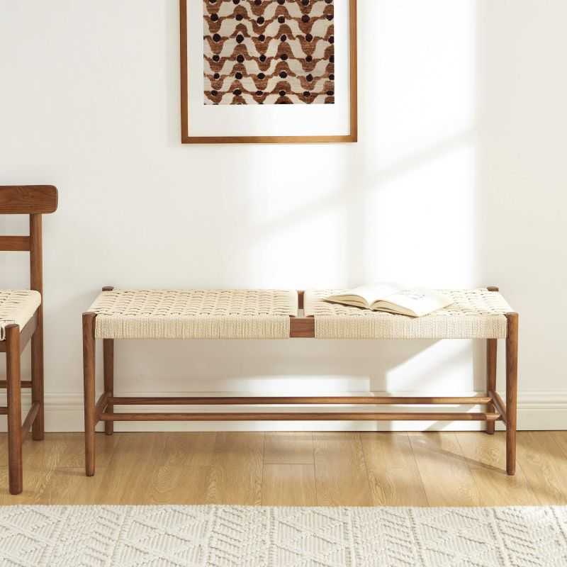 Banc MOTTO chêne massif couleur noyer et corde