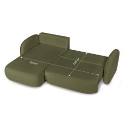 Canapé d'angle gauche convertible CARLOTTA 4 places tissu chenille vert kaki