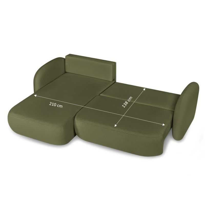 Canapé d'angle gauche convertible CARLOTTA 4 places tissu chenille vert kaki