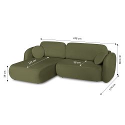 Canapé d'angle gauche convertible CARLOTTA 4 places tissu chenille vert kaki