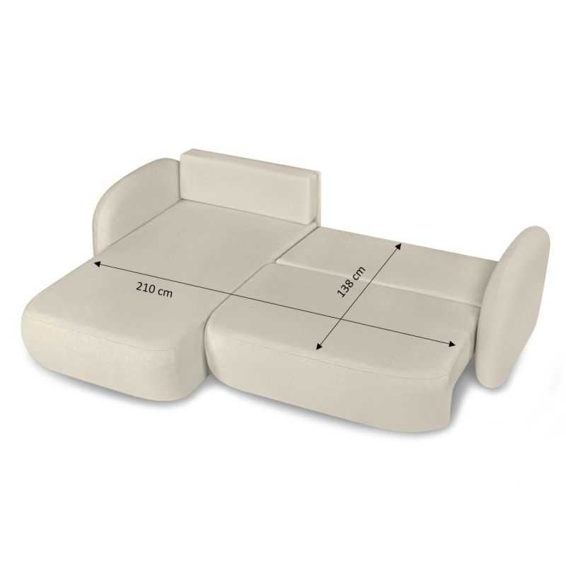 Canapé d'angle gauche convertible CARLOTTA 4 places tissu bouclette grège