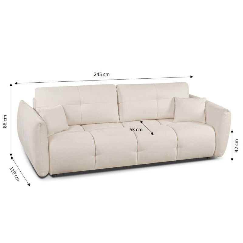 Canapé droit convertible COMO 3 places tissu chenille écru