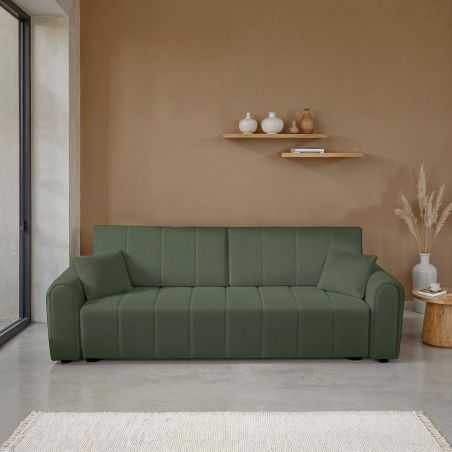 Canapé droit convertible GIORGIO 3 places tissu bouclette vert kaki