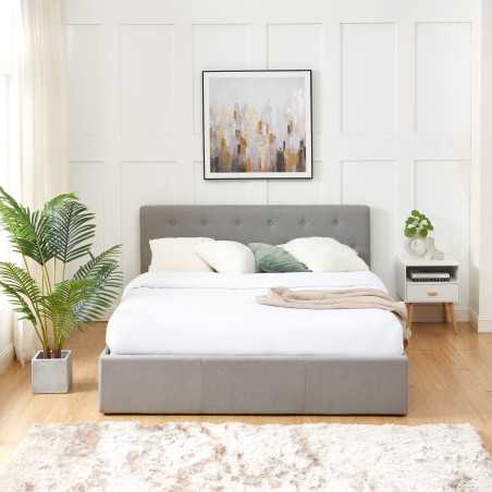 Lit coffre BAHIA 140x190 tissu gris sommier inclus