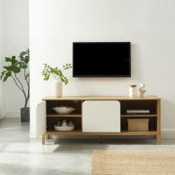 Meuble TV KILDA blanc effet chêne